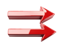 Red arrows indicating direction and movement in a 3D design, transparent png
