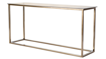Modern minimalist console table with metallic frame in bright space, cut out transparent png
