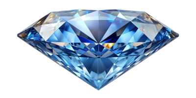 Blue diamond sparkling under light showcasing its brilliant facets, cut out transparent png