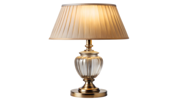 Elegant table lamp with a glass base and pleated shade design, cut out transparent png