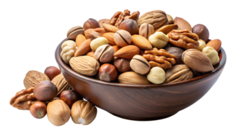 A bowl of mixed nuts on a white background transparent png