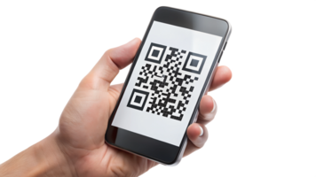 Using a smartphone to scan a printed QR code transparent png