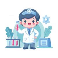 Scientist with a lab coat and holding a test tube vector
