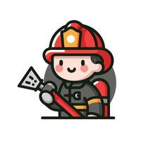 firefighter with a red helmet and a hose vector