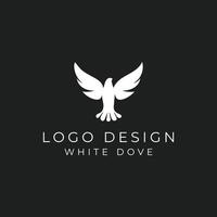 A minimalist logo design a sleek and elegant white dove a stark black background freedom and peace vector