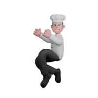 Animated Male Chef. A chef is jumping with his hands reaching forward, as if trying to catch something or engaging in a dynamic action png