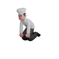 of a Culinary Expert. A chef is kneeling on the ground with both hands clenched in front, showing a serious and determined expression. Male Chef png