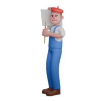 Illustration of a Professional Painter. A painter holds a canvas in one hand and a brush in the other, displaying a confident expression. 3D Male png