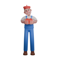 Professional 3D Artistic. An artist is smiling widely while holding a large red heart with both hands in front of his chest. png