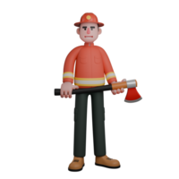 3D Professional in Firefighting. A firefighter stands upright, holding an axe with both hands in front of him. Male Firefighter png