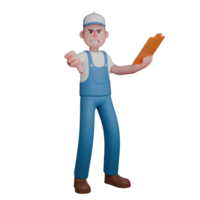 Male Mechanic in Action. A mechanic appears to be giving firm instructions with a serious expression. 3D Auto Repair Scene png