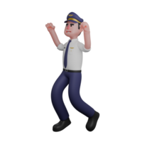 3D Male Pilot Character. A pilot in a formal uniform with a cap, standing with open arms and a friendly expression, as if giving directions or welcoming passengers. Aviation Professional png