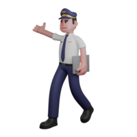 of an Aviation Expert. A pilot is walking with his left hand carrying a book while his right hand is stretched out to the side. Male Pilot png
