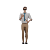 Educational 3D Cartoon. Male teacher stands with both hands holding a stick. Male Teacher png