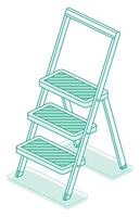 Isometric ladder. Metallic household steps. Ladder construction, stepladder isolated on white background. Outline object. vector