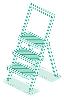 Isometric ladder. Metallic household steps. Ladder construction, stepladder isolated on white background. Outline object.