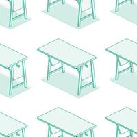 Isometric school desk tables. Seamless pattern. Outline objects isolated on white background. Classroom. vector