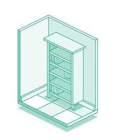 Isometric bookshelf. Outline style with green lines. vector