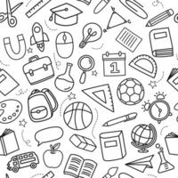 Back to school seamless pattern doodle style background. Education hand drawn objects and symbols with thin line. vector