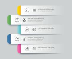 5 data infographics tab paper index template. Illustration abstract background. vector