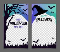 Halloween photo frame templates for social media with witch hat, bats and bare tree. Bright gradient background. For Halloween invitations, social media posts or party decorations. illustration. vector