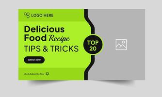 Editable thumbnail banner design, delicious food recipe banner design, food recipe tips and tricks cover banner, fully editable eps 10 file format vector