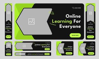 Online learning web set banner design for social media post, education web bundle banner design, fully customizable eps 10 file format vector