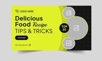 Delicious food recipe tips and tricks thumbnail banner design, editable eps 10 file format vector