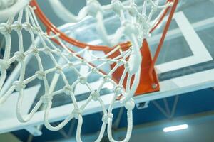 detail of the netting of a basketball basket hoop photo