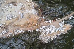 drone view of an active granite quarry photo