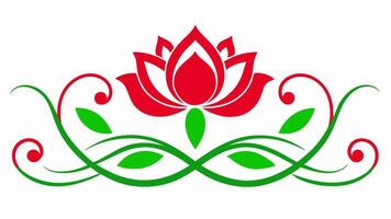 Elegant Red Lotus Floral Design with Leaves on White Background vector