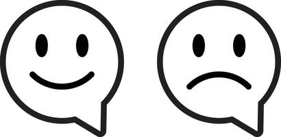 Happy and sad speech bubble icon set . Smile face and sad speech bubble icons . Feedback emoji icon in speech bubble shape . illustration vector
