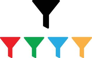 Colorful filter icon set in different colors . Funnel icon vector