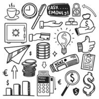 Doodle office and business drawing set. Collection of symbols and drawings that represent various financial concepts vector