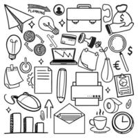 Business essential doodle drawing set. collection of various objects and symbols vector