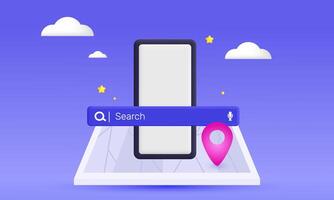 3d smartphone search bar location folder paper map new idea concept design vector