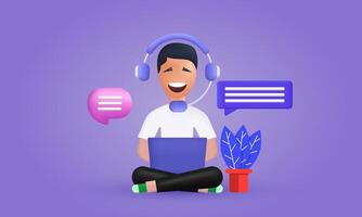 3d hotline operator advises customer style design vector