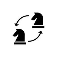 Icon two knight switch position, chess piece strategy game symbol design vector