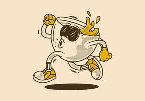 Running coffee cup character in retro vintage style vector