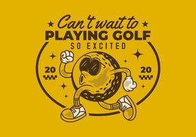 Cant't wait to playing golf. Retro character of golf ball in running pose vector