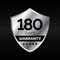 180 Days Warranty design silver color shield shape. for Badge, Label, Sticker, Logo, Icon, seal. EPS 10 vector