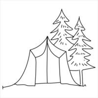 Tent with trees hand drawn illustration vector