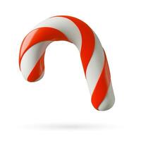 Candy cane 3d icon with red and white stripes traditional Christmas sweets element vector