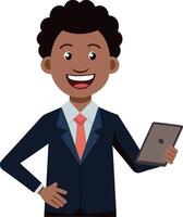 Illustration of an Black Businessman Smiling While Holding a Tablet vector