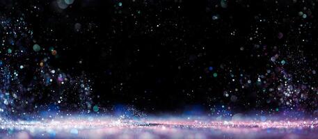 Sparkling lights glittering in ethereal blues and purples. Sparkling magical galaxy background. photo