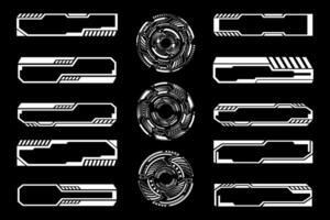 Futuristic Tech Circles and HUD Frames. Cyberpunk Interface Design Elements vector