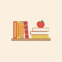 red apple bookshelf vector