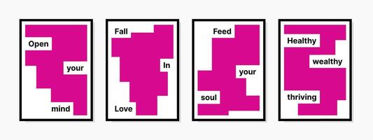 Wall art design template with motivational words promoting mental health. Features an energetic and minimalist pink design. Ideal for inspiring positive vibes in any space. vector