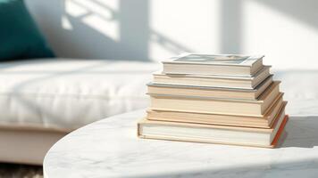 Stack of Books on a Marble Table photo