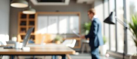 Blurred Office Background with Man and Desk photo